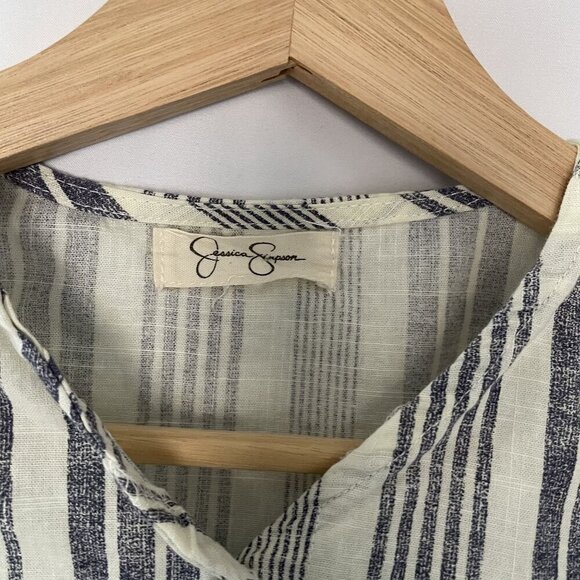 Jessica Simpson M Button-Up Striped Cotton Blouse puffed sleeves boho vintage - Picture 3 of 7